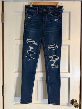 American Eagle Outfitters Dark Blue Distressed Skinny Jeans